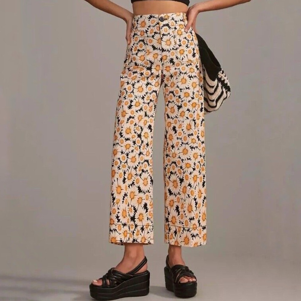 Maeve Colette Pants Daisy Printed Wide-Leg Pants